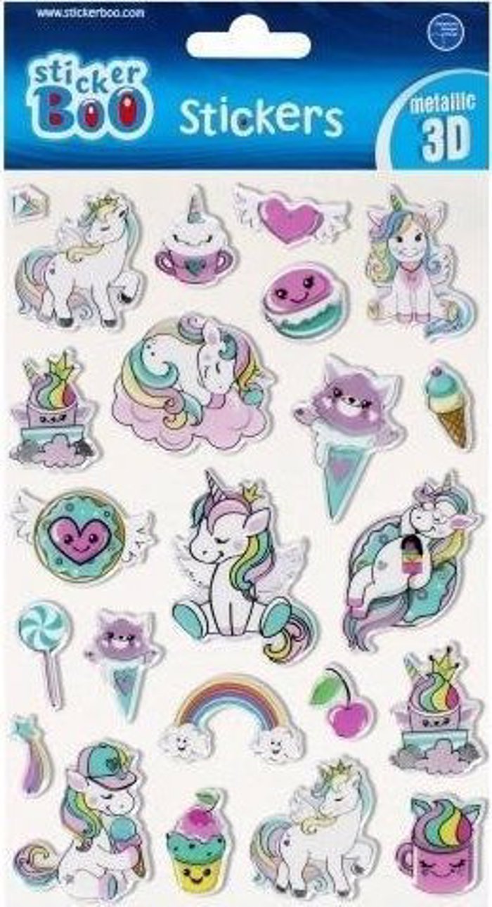 METALLIC 3D STICKERS 14X26CM UNICORN